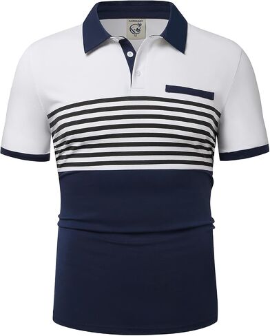 Hardaddy Men's Striped Polo Shirt Short Sleeve Casual Color Block Graphic Tee Collared Golf Shirts for Men in Saudi Arabia