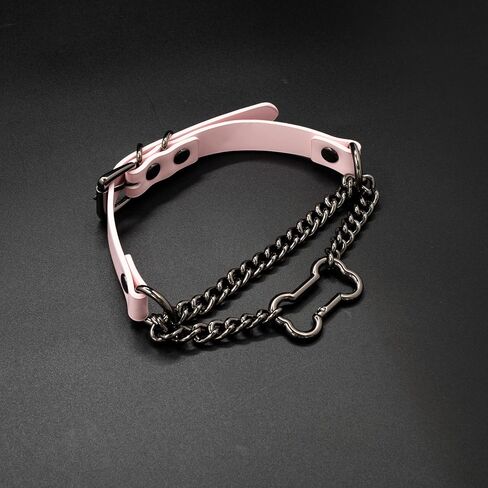 Handmade Black Leather Choker Necklace For Women, Adjustable Punk Gothic Bone-shaped O-ring Slip Chain Collar Necklace in Kuwait