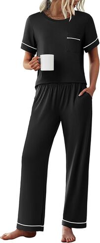 Ekouaer Womens Pajama Sets Short Sleeve Top and Pants 2 Piece Pjs Soft Sleepwear Comfy Lounge Set S-XXL in Saudi Arabia