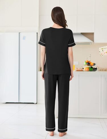 Ekouaer Womens Pajama Sets Short Sleeve Top and Pants 2 Piece Pjs Soft Sleepwear Comfy Lounge Set S-XXL in Saudi Arabia