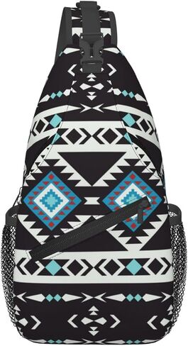 Aztec Geometric Pattern Sling Bag Southwest Native American Ethnic Tribal Striped Crossbody Backpack Navajo Print Chest Shoulder Bag Casual Gym Sports Travel Hiking Daypack for Women Men in Kuwait