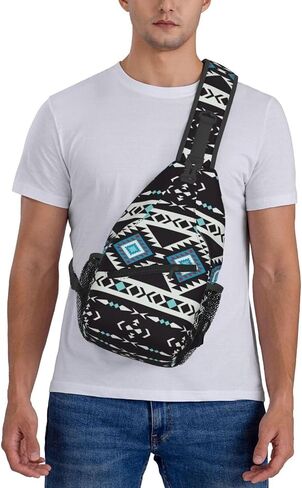 Aztec Geometric Pattern Sling Bag Southwest Native American Ethnic Tribal Striped Crossbody Backpack Navajo Print Chest Shoulder Bag Casual Gym Sports Travel Hiking Daypack for Women Men in Kuwait