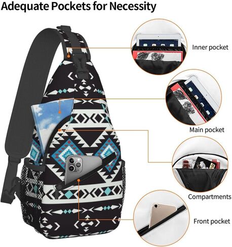 Aztec Geometric Pattern Sling Bag Southwest Native American Ethnic Tribal Striped Crossbody Backpack Navajo Print Chest Shoulder Bag Casual Gym Sports Travel Hiking Daypack for Women Men in Kuwait