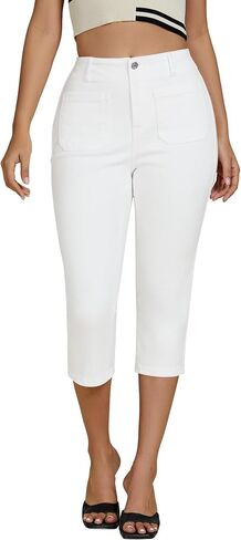 luvamia Capris Jeans for Women Trendy High Waisted Patch Pocket Casual Summer Cropped Stretchy Denim Skinny Capri Pants in Saudi Arabia