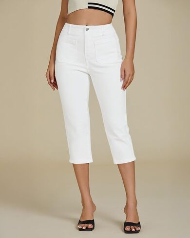 luvamia Capris Jeans for Women Trendy High Waisted Patch Pocket Casual Summer Cropped Stretchy Denim Skinny Capri Pants in Saudi Arabia