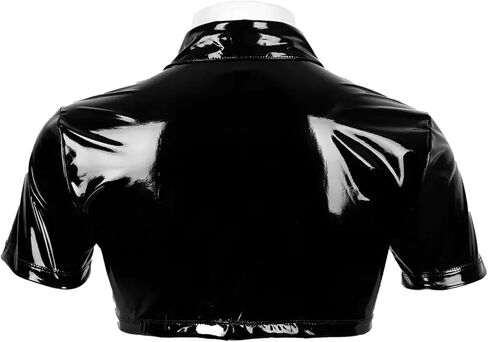 Panegy Men's Liquid Shiny Leather Shirt Jacket Slim Fit Wetlook Party Nightout Club 70s/80s Disco Blouse Tshirt in Kuwait