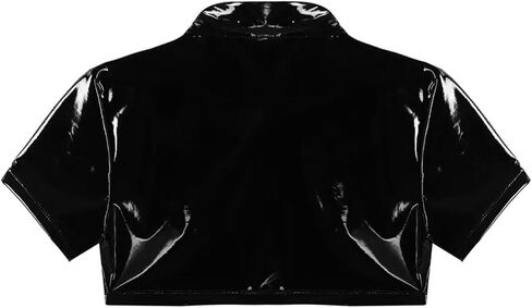 Panegy Men's Liquid Shiny Leather Shirt Jacket Slim Fit Wetlook Party Nightout Club 70s/80s Disco Blouse Tshirt in Kuwait