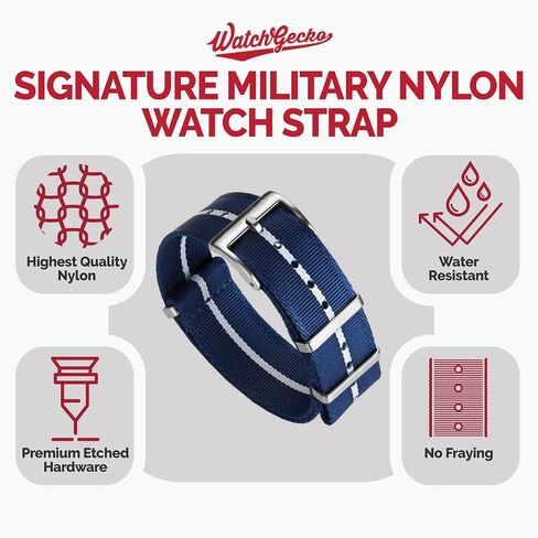 Swiss Quality Signature Military Nylon Watch Strap. Nylon Mens Replacement Watch Strap. Rugged, Quick-Drying and Secure Wristwatch Strap for Outdoor Activities - 18mm, 19mm, 20mm, 21mm, 22mm in Saudi Arabia