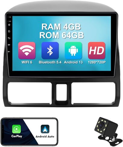 ستيريو سيارة 9 بوصة أندرويد 12 مزدوج الدين لهوندا CR-V 2002-2006 IPS شاشة لمس راديو السيارة مع Carplay & Android دعم تلقائي للكاميرا الاحتياطية GPS FM Navi BT SWC in Kuwait