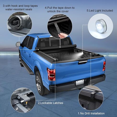Carmocar Soft Roll Up Tonneau Cover بديل لـ Ford 1999-2024 F250 F350 F450 Super Duty 8ft 6ft Backic Pickup Sper مع ضوء LED in Kuwait