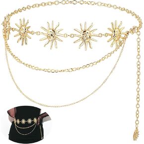 Waist Chain Belt Sun Belts Multilayer Gold Waist Chains for Women Metal Waists Chain Link Belt Fashion Dress Body Belly Chains Decorated Skinny Waists Belts