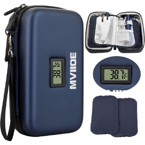 Insulin Cooler Travel Case TSA Approved Medication Cooler for Travel with ℉Thermometer Temperature Display, Diabetic Travel Case with 2 Reusable Ice Packs For Daily & Trip(Black)
