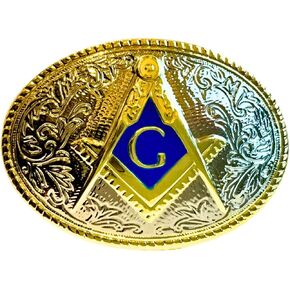 Free Masons Emblem Belt Buckle - Polished Silver Finish