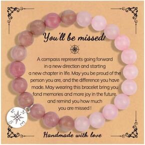 Compass Farewell Natural Stone Beads Bracelet Inspirational Gifts Coworker Leaving Retirement Farewell Going Away Goodbye Bracelet Gifts