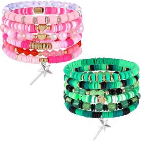 2 Pcs Green and Pink Witch Friendship Matching Bracelets Gift Stackable Beaded Bracelets for Witch Theme Birthday Party Thank You Gifts Fans Dress Decor Couples Accessories Gifts