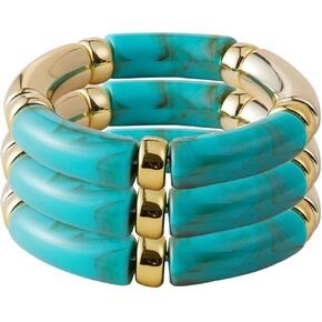 KOLODOGO 3PCS Gold Chunky Bangles Bracelets for Women Stackable Chunky Bracelets Acrylic Bamboo Bracelet Stretch Bracelets for Women as Jewelry Gift