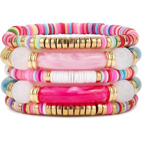 Elegance 11 designs colorful bracelets for women Surfer Thick Tube Heishi Summer Beach Beaded Stackable Boho Stretch Bracelets