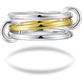 Luca Smith S925 Sterling Silver & 14k حلقة كلاسيكية مطلية بالذهب قابلة للتكديس للنساء غير تشويه