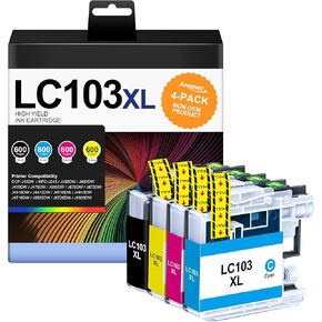 خراطيش حبر LC103 LC103XL بديلة لـ Brother LC 103 101 XL LC101 تعمل مع Brother MFC-J870DW MFC-J470DW MFC-J475DW MFC-J6920DW MFC-J6520DW (عبوة من 4 XL، أسود، سماوي، أرجواني، أصفر)