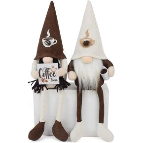 2 Pcs Coffee Gnomes Plush Ornaments Handmade Coffee Bar Swedish Tomte Elf Doll Figurine Coffee Shelf Sitters Couple Gnomes for Home Decoration