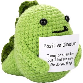 Funny Crochet Positive Dinosaur Toy Plushies Handmade Emotional Cheer Up Support Knitted with Encouragement Card for Women Birthday, Cute Home Office Dashboard Decor for Adult 15+