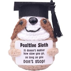 2025 Graduation Gift Emotional Support Sloth, Cute Knitted Positive Crochet Sloth Doll with Doctoral Hat Graduation CertificateToy Room Decoration