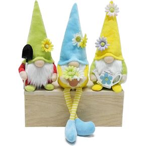 Attiigny Spring Flower Gnome Plush ، مجموعة من 3 زهرة الربيع الصيفية الصيف الحلي العطلات ، رف مصنوع يدويًا ، ديكورات صينية ، ديثى سانتا للمنزل