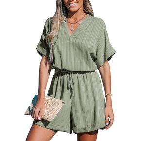 CUPSHE Women's Jumpsuits Boho Short Sleeve V Neck Wide Leg Overall Tie Outfit Casual Beach