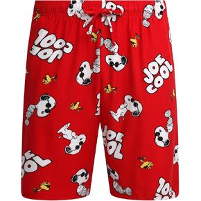 Peanuts Men's All Over Print Pajama Shorts with Adjustable/Elastic Waistband, Long Pajamas Jam Shorts