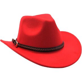 Men & Women's Classic Felt Wide Brim Western Cowboy Cowgirl Hat with Belt Buckle
