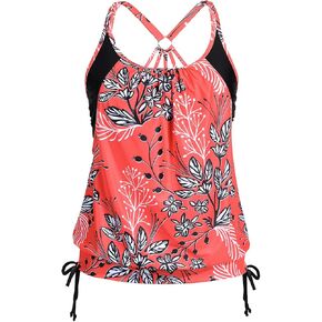 Holipick Womens Blouson Tankini Tops فقط البطن التحكم في ملابس السباحة مع Racerback لا أسفل