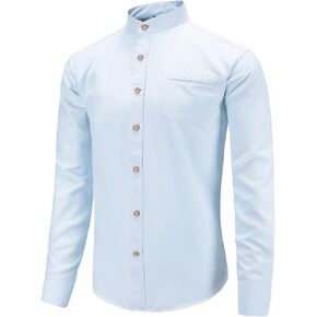 Men Banded Collar Shirts Oxford Mandarin Collar Shirts Camisa sin Cuello para Hombre
