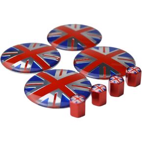 4X Union Jack UK Flag Wheel Center Cap + Valve Stem Cap for Mini Coopers R50 R51 R52 R53 R55 R56 R57 R58 R59 R60 R61 F55 F56