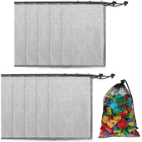 10Pcs Mesh Drawstring Bag 8x12inch Nylon Small Mesh Laundry Bags with Cord Lock Closure Gym Bag for Basketball, Volleyball, Football, Golf Stuff Balls
