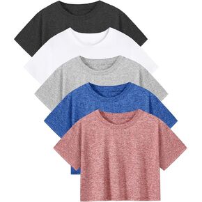 Xelky 5 Pack Womens Athletic Crop tshirt short shore croped fit fit fit dry torts torts rold