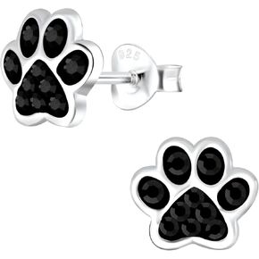 Solid 925 Sterling Silver with Crystal Paw Print Stud Earrings 5466 (Nickel Free)
