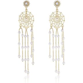 Kruckel Golden Butterflies Long Drop Dangling Earrings | Cute Sparkly Stud Dangles, Lightweight Jewelry for Women | Easy Wear Fashion Design Accesory Packed with Durable Jewelry Box (Net)