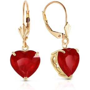 Galaxy Gold GG 14k SOLID GOLD LEVER BACK EARRINGS 10mm HEART RUBIES 5661