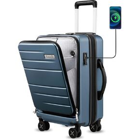 LUGGEX Carry On Luggage 22x14x9 Airline Approved, Polycarbonate Hard Suitcase with Front Pocket (Blue, 20 Inch, 35L)
