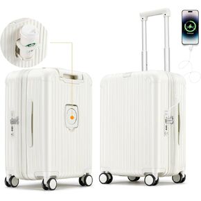 ROAMING 26 inch Luggage Elegance Expandable Hardshell Large Suitcase Medium Checked Lightweight Luggage with Spinner Wheels with USB Port TSA Lock Cup Holder Gift Clear Suitcase Cover Grey