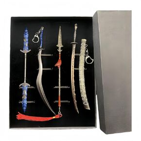 crafthand Set of 4 in 1 Sword Game Weapon Box Metal 8.7'' Gargoyle Twinblade Bloodhound Fang Partisan Spear Meteoric Ore Blade Sword Cosplay Props Game Weapon Collectition