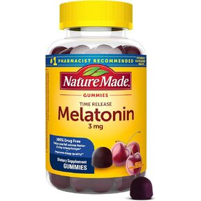 Nature Made Time Release Melatonin 3mg Gummies, 100% Drug Free Sleep Aid for Adults, 60 Melatonin Gummies, 60 Day Supply