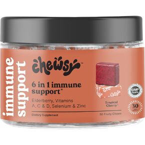 مكمل الدعم المناعي 6-في 1 في 1 مكملات الفواكه مع Elderberry و Vitamin C و A&D والزنك والسيلينيوم-إمدادات لمدة 30 يومًا ، ومضغ فيتامينات المناعة المغلفة بشكل فردي للبالغين والأطفال (1)