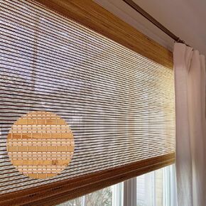 LETAU Cordless Wood Window Shades Blinds, Bamboo Window Blind Sun Shade, Light Filtering, Almond Brown, 30" W x 48" L