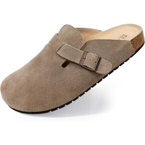 EVELLYHOOTD Clogs for Women Comfortable Suede Clogs Leather Mules Cork Footbed Sandals with Arch Support
