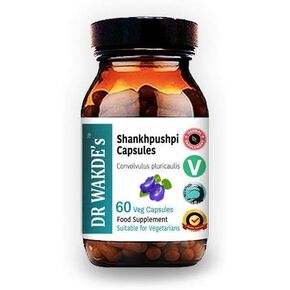 كبسولات الدكتور Wakde Shankhpushpi (Convolvulus pluricaulis) | 60 قبعات الخضار | ملحق الايورفيدا | نباتي | 100 ٪ العشبية