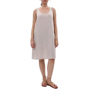 Amazhiyu Womens 100% Linen Summer Sleeveless Midi Tank Dresses with Pockets