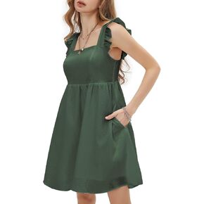 EXLURA Women's Summer Square Neck Sleeveless Casual Boho Ruffle Dress 2025 Backless Beach Teen Sundresses with Pockets