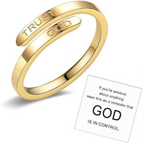 Trust God Cross Ring For Women, Silver Faith Over Fear Inspirational Rings Christian Adjustable Encouragement Thumb Jewelry To Daughter Granddaughter Gift
