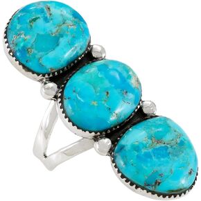 Turquoise Ring Sterling Silver 925 Genuine Gemstones Size 6 to 11